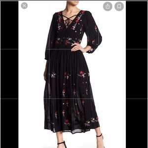 Cotton RAGA dress black and floral. Made in India